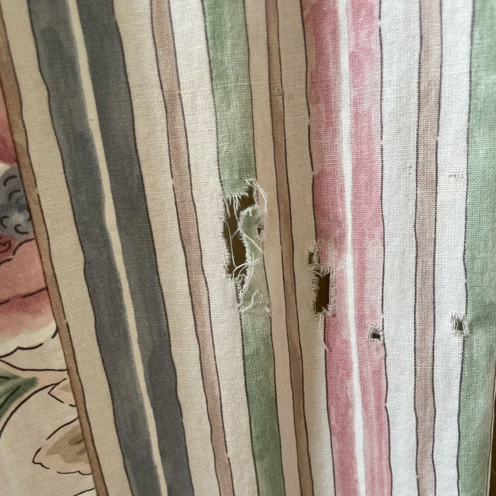 Vintage Custom made shower curtain floral/stripes 5’ wide by 6’ wide